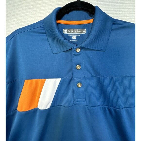 Pebble Beach Mens Golf Performance Polo Shirt Medium Blue Short Sleeve Logo - Picture 3 of 11